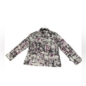 Chicos Women's Size 2 (med) Purple Gray Silver Metallic 100%Linen Jacket Blazer